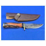 Damascus Fixed-Blade Hunting Knife w/ Sheath