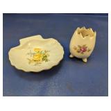 (2) Scalloped Dish & Egg-Style Candle Holder