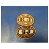 (2) Tooled Leather "BJ" Belt Buckles
