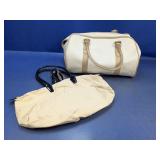 (2) Beige Canvas and Faux Leather Bags