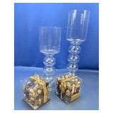 (4) Glass Candle Holders & Decorative Fillers