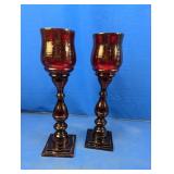 (2) Ruby Red Candle Holders