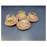 (4) Frosted Glass Tea Cups with Lilac Saucers