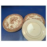 (8) Brown Transferware Dinner Plates