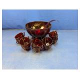 (13) Glass Punch Bowl Set w/ Cups & Ladle