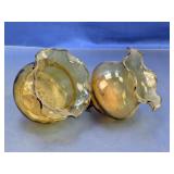(2) Amber Ruffled Glass Candle Holders
