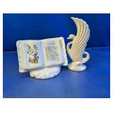 (2) Ceramic Book & Swan Figurines