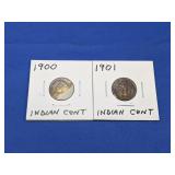 (2)1900 & 1901 U.S. Indian Head Cent Coin Duo
