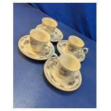 (4)Mikasa Floral Teacups & Saucers w/Gold Trim Set