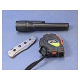 (3) Streamlight Flashlight, Tape Measure, Knife