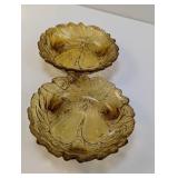 (2) Amber Leaf Pattern Glass Bowls