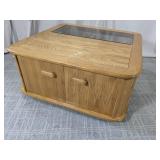(1) Oak Glass-Top Coffee Table w/ Storage