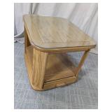 (1) Oak Glass-Top End Table with Drawer