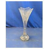 Clear Glass Floral Etched Trumpet Vase