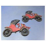 (2) Red Decorative Cast Metal Car Wall Plaques