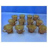 (12) Amber Glass Cups ï¿½ Vintage Floral Pattern