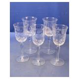 (5) Etched Floral & Leaf Wine Glasses