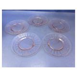 (5) Lovely Pink Etched Glass Saucers