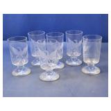 (6) Clear Etched Eagle Pedestal Glasses