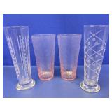 (4) Mixed Glass Vases ï¿½ Etched & Textured Designs