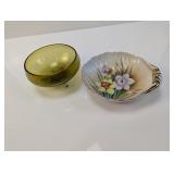 (2) Decorative Bowls Yellow Glass and Floral Dish
