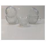 (5) Clear Embossed Glass Cups with Floral Pattern