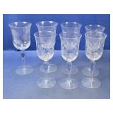 (7) Etched Floral Crystal Wine Glasses