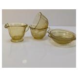 (5) Amber Embossed Glass Cups and Bowls