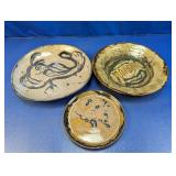 (3) Unique Handcrafted Pottery Dishes Trio