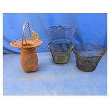 (4) Assorted Wire & Woven Baskets