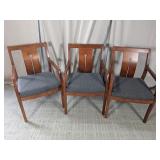 (3)Mid-Century Upholstered Seat Wood Arm Chair