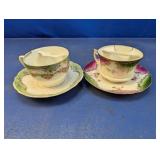 (2) Vintage Porcelain Mustache Cups & Saucers
