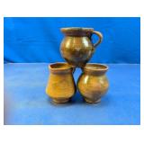 (3) Handcrafted Small Rustic Clay Pots