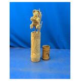 (2) Bamboo Decorative Holders with Straw Bear