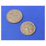 (2) French 10 & 20 Francs Coins 1952