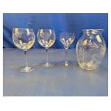 (4) Assorted Vintage Etched Glassware Lot