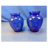 (2) Rounded Cobalt Blue Glass Vases