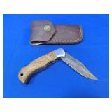(1) Folding Pocket Knife with Leather Sheath