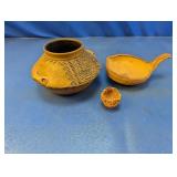 (3) Hand-Built Folk Art Miniature Pottery Trio