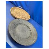 (2) Vintage Metal Plate & Woven Basket Tray