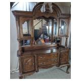 Ornate Traditional Wood Sideboard w/Hutch & Mirror