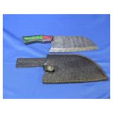 (1) Damascus Chef Knife with Leather Sheath
