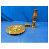 (3) Hand-Painted & Carved Wooden Decor