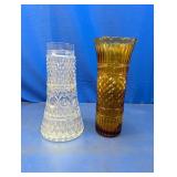 (2) Clear Crystal and Amber Glass Vases