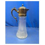 (1) Vintage Glass & Metal Pitcher w/ Ribbed