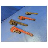 (4) Heavy-Duty Vintage Pipe Wrench Lot