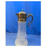 (1) Vintage Glass & Metal Pitcher w/ Ribbed
