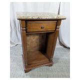 (1) Marble Top Wooden Side Table