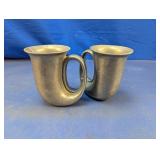 (2)Vintage Pewter Horn Tankards Duo