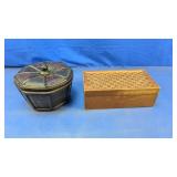 (2) Decorative Lidded Box and Wooden Jewelry Box